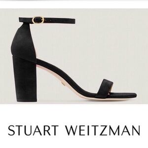 Stuart Weitzman Nearlynude Black Suede Ankle-Strap Block Heel size 8